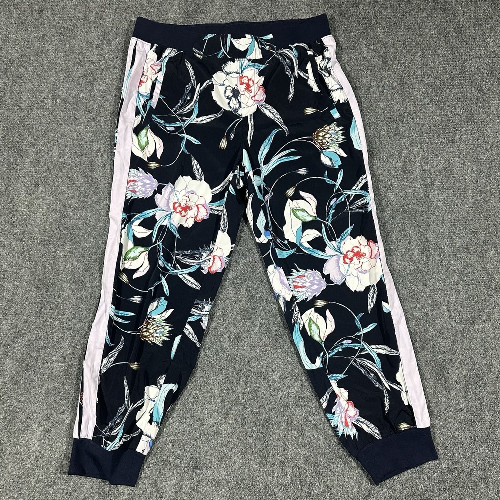 Soho Street New York & Company Floral Joggers Navy‎ Blue Side Stripe Small